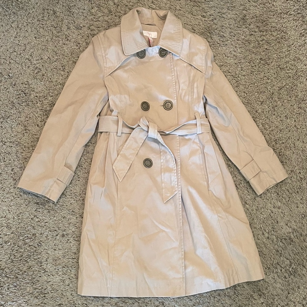 Very Nice Aqua Trench Coat Raincoat in Oatmeal—Size 10